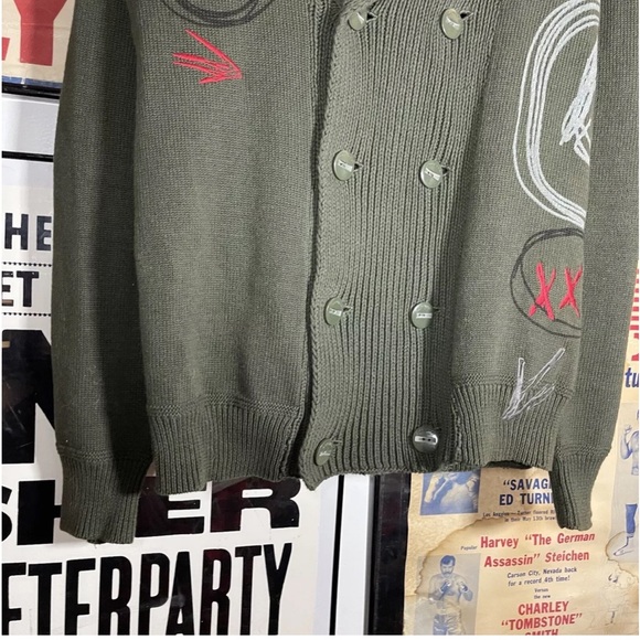 Desigual green knitted sweater cardigan for men size XL used embroidered pattern - Picture 7 of 8